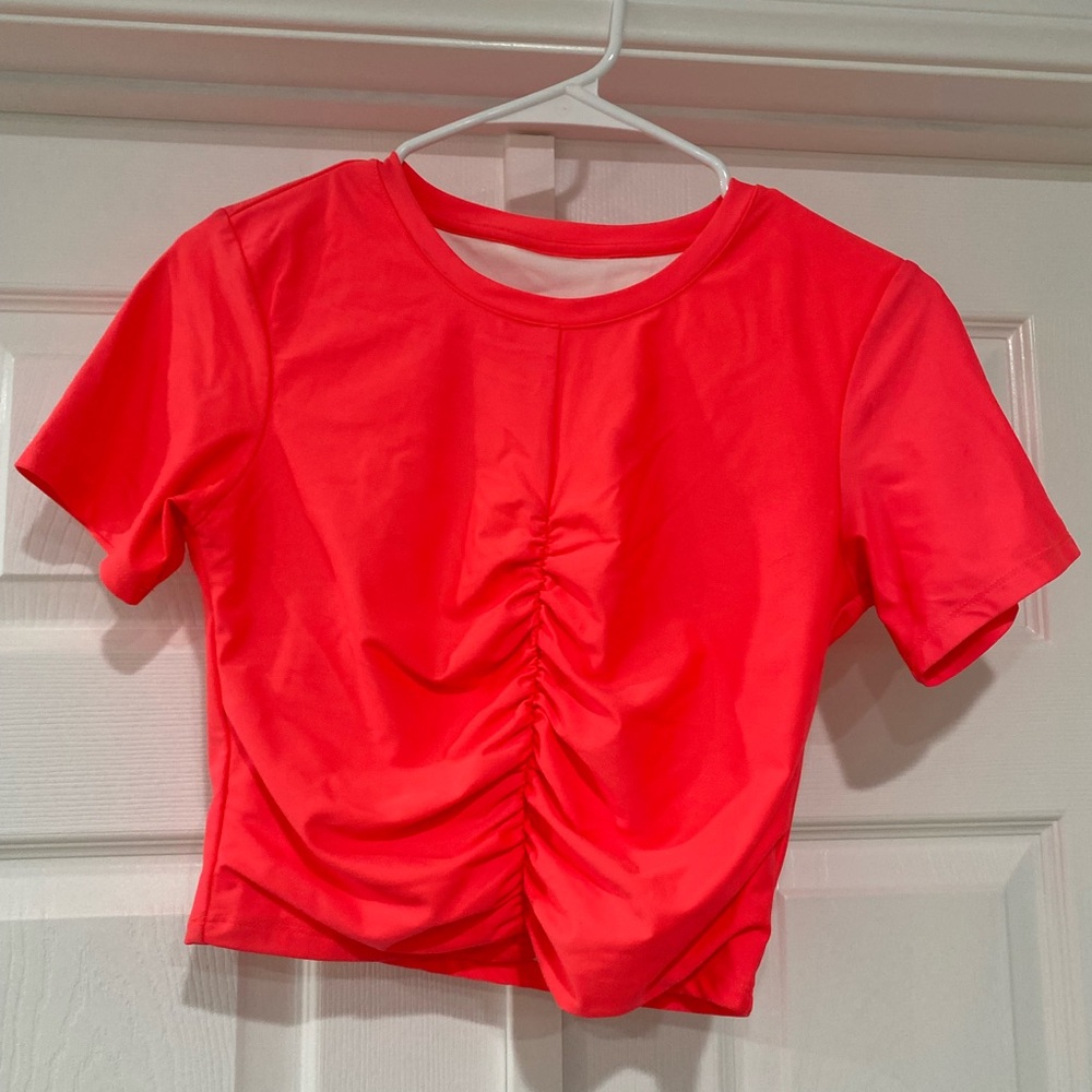 Ruched Crop Tee Coral